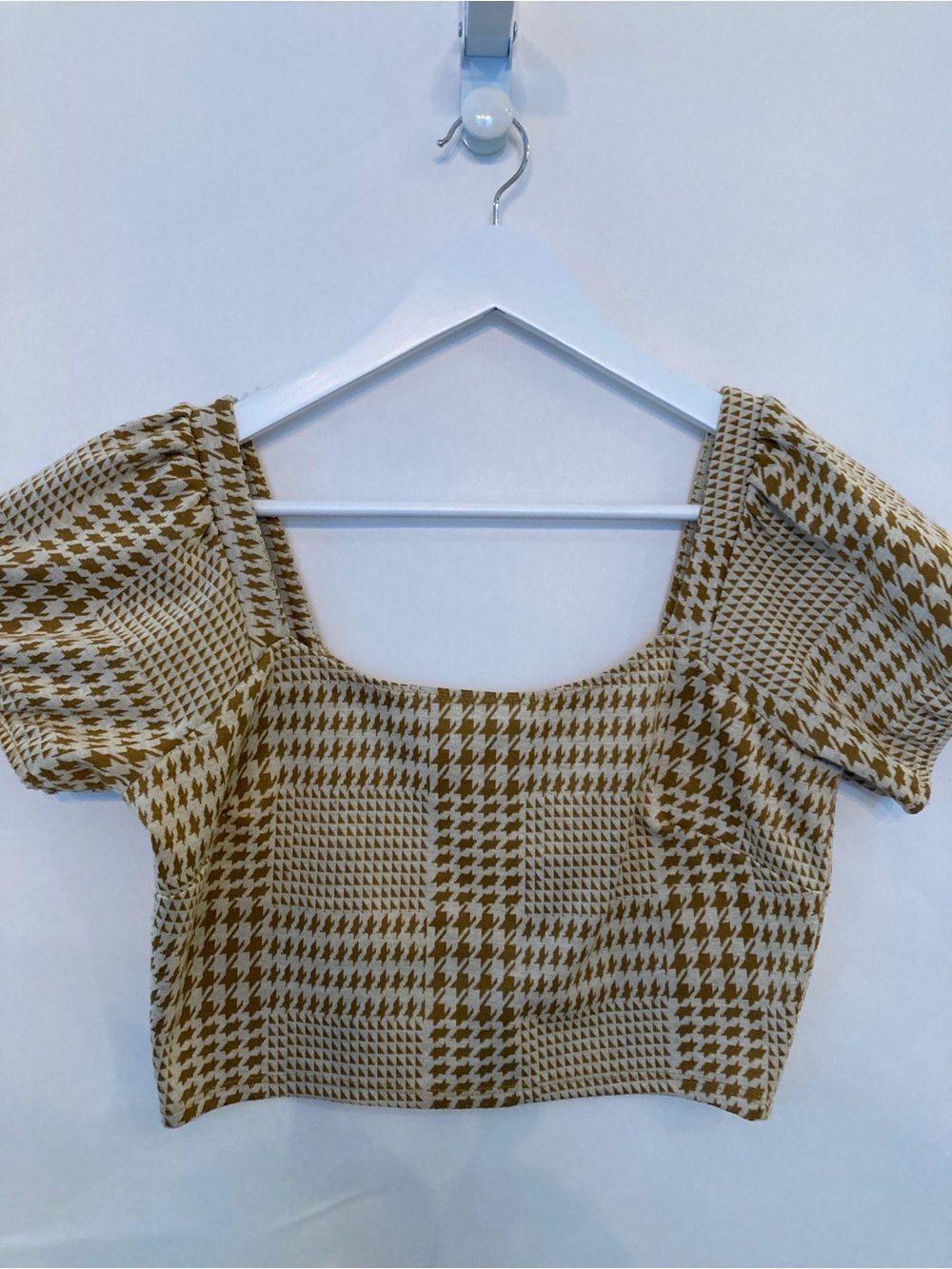 Altar'd State Brown and White Houndstooth Square Neck Crop Top